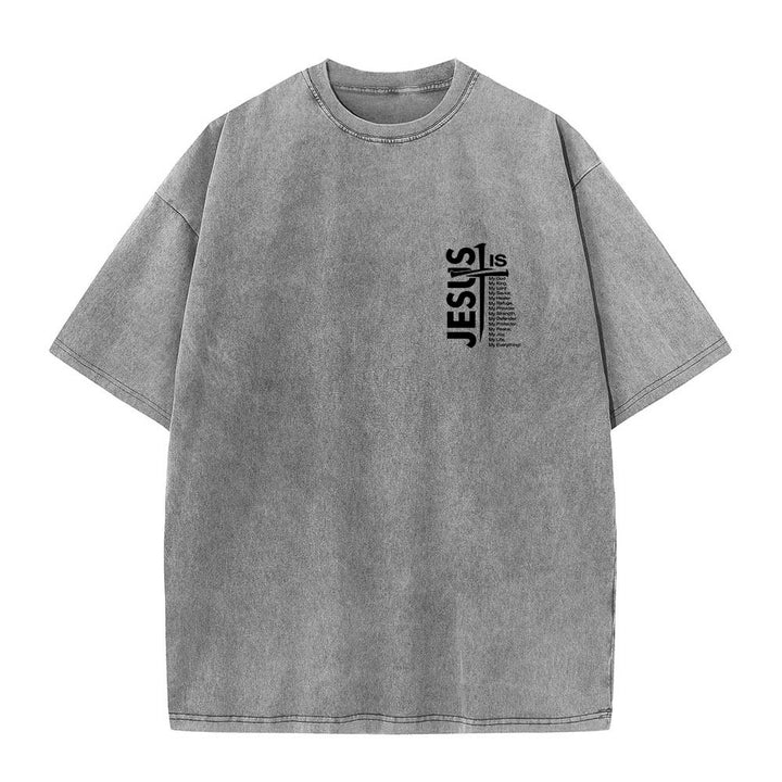 Christianartworkshop T-shirt lavé avec mini-emblème à l'avant, grande croix de Jésus à l'arrière et impression recto-verso. - image 10