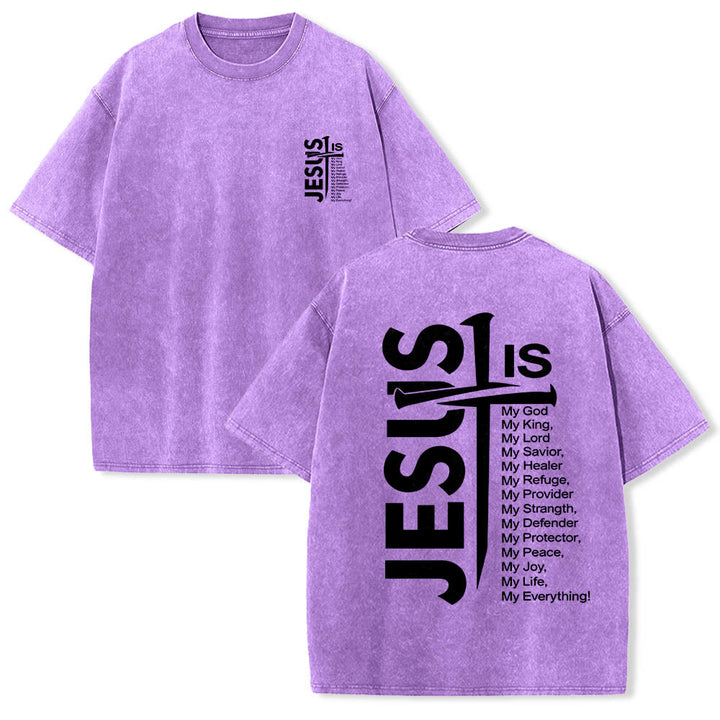 Christianartworkshop T-shirt lavé avec mini-emblème à l'avant, grande croix de Jésus à l'arrière et impression recto-verso. - Violet - 5XL - image 18