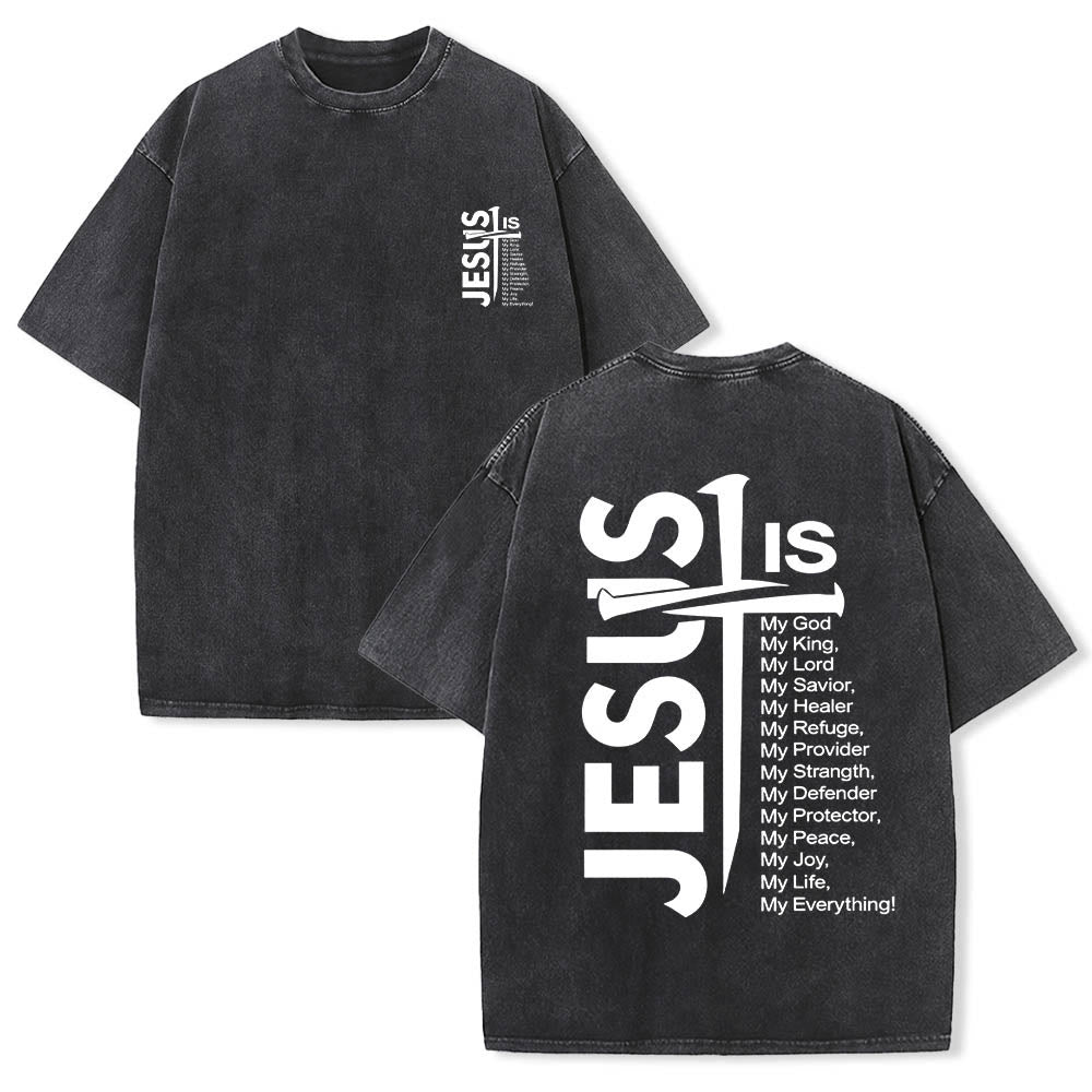 Christianartworkshop T-shirt lavé avec mini-emblème à l'avant, grande croix de Jésus à l'arrière et impression recto-verso. - Noir - 5XL - image 0