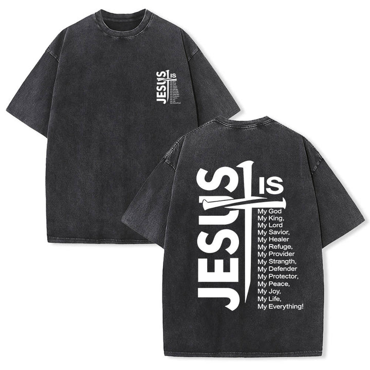 Christianartworkshop T-shirt lavé avec mini-emblème à l'avant, grande croix de Jésus à l'arrière et impression recto-verso. - Noir - 5XL - image 0