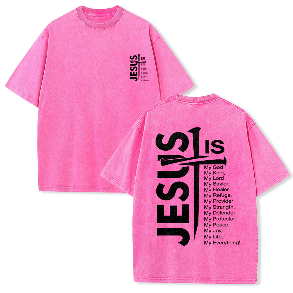 Christianartworkshop T-shirt lavé avec mini-emblème à l'avant, grande croix de Jésus à l'arrière et impression recto-verso. - Rose - 5XL - image 21