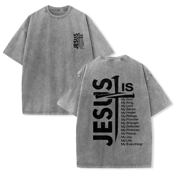 Christianartworkshop T-shirt lavé avec mini-emblème à l'avant, grande croix de Jésus à l'arrière et impression recto-verso. - Gris - 5XL - image 9