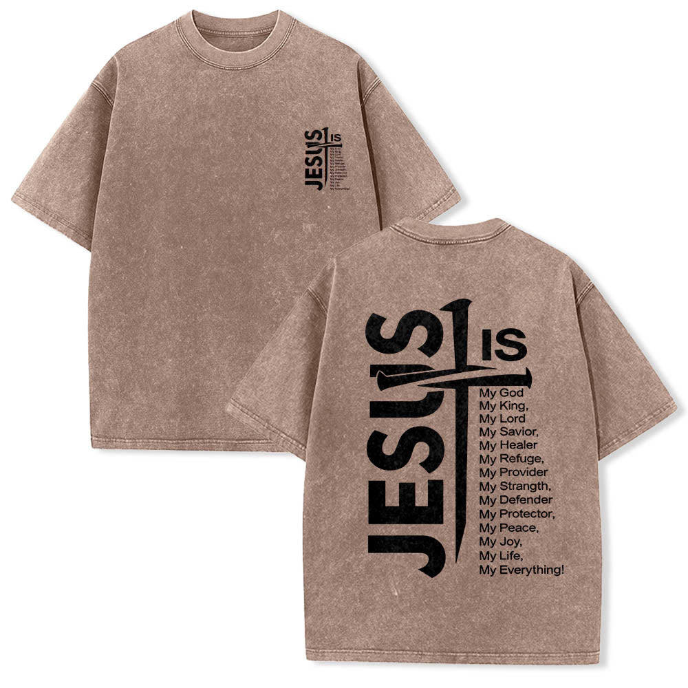 Christianartworkshop T-shirt lavé avec mini-emblème à l'avant, grande croix de Jésus à l'arrière et impression recto-verso. - Brun - 5XL - image 6