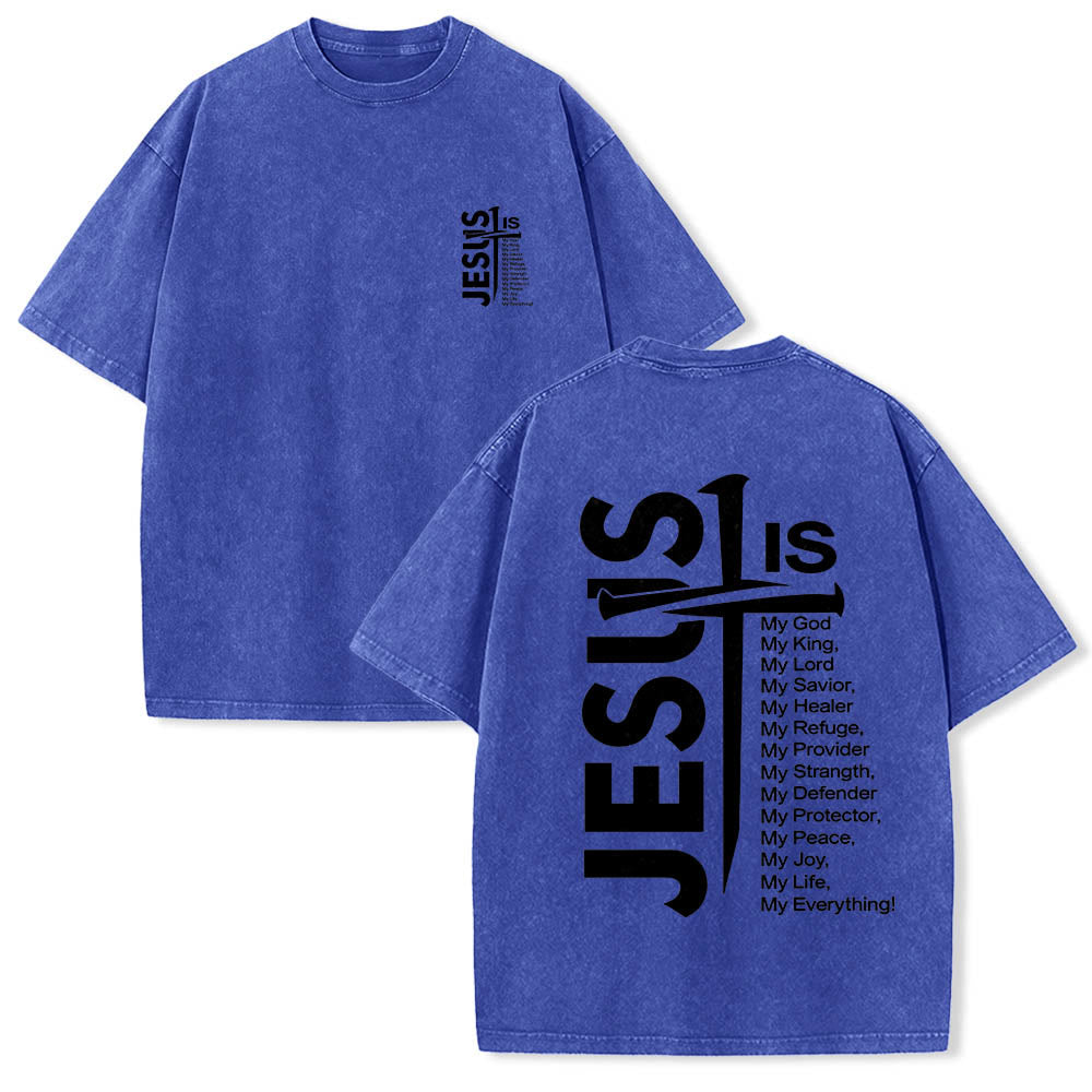 Christianartworkshop T-shirt lavé avec mini-emblème à l'avant, grande croix de Jésus à l'arrière et impression recto-verso. - Bleu - 5XL - image 12