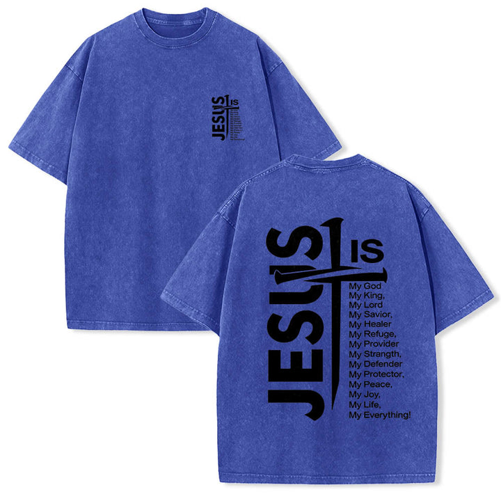 Christianartworkshop T-shirt lavé avec mini-emblème à l'avant, grande croix de Jésus à l'arrière et impression recto-verso. - Bleu - 5XL - image 12