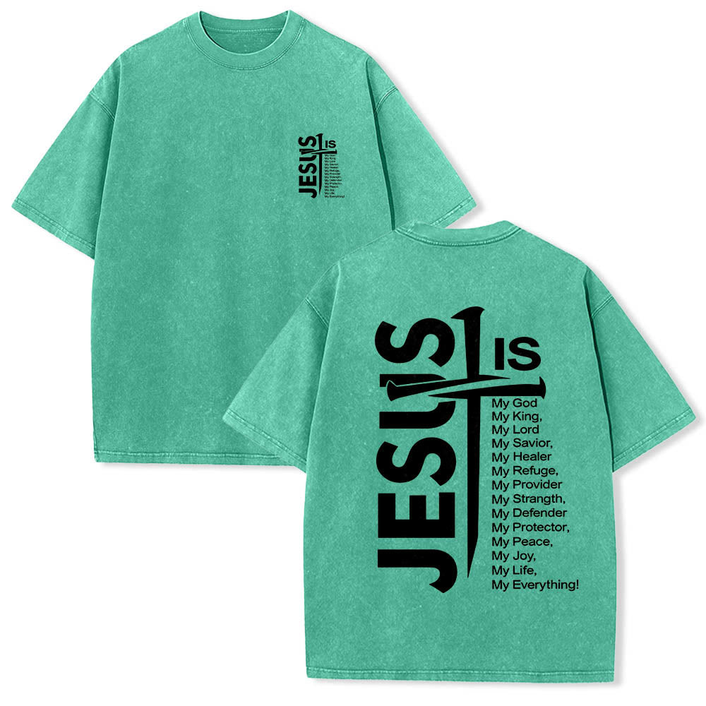 Christianartworkshop T-shirt lavé avec mini-emblème à l'avant, grande croix de Jésus à l'arrière et impression recto-verso. - Vert - 5XL - image 15