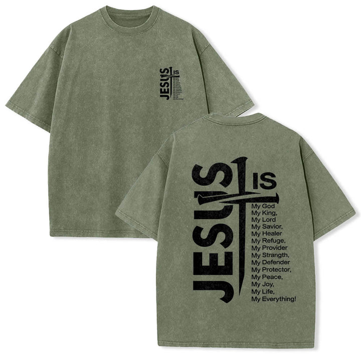 Christianartworkshop T-shirt lavé avec mini-emblème à l'avant, grande croix de Jésus à l'arrière et impression recto-verso. - Vert armée - 5XL - image 24