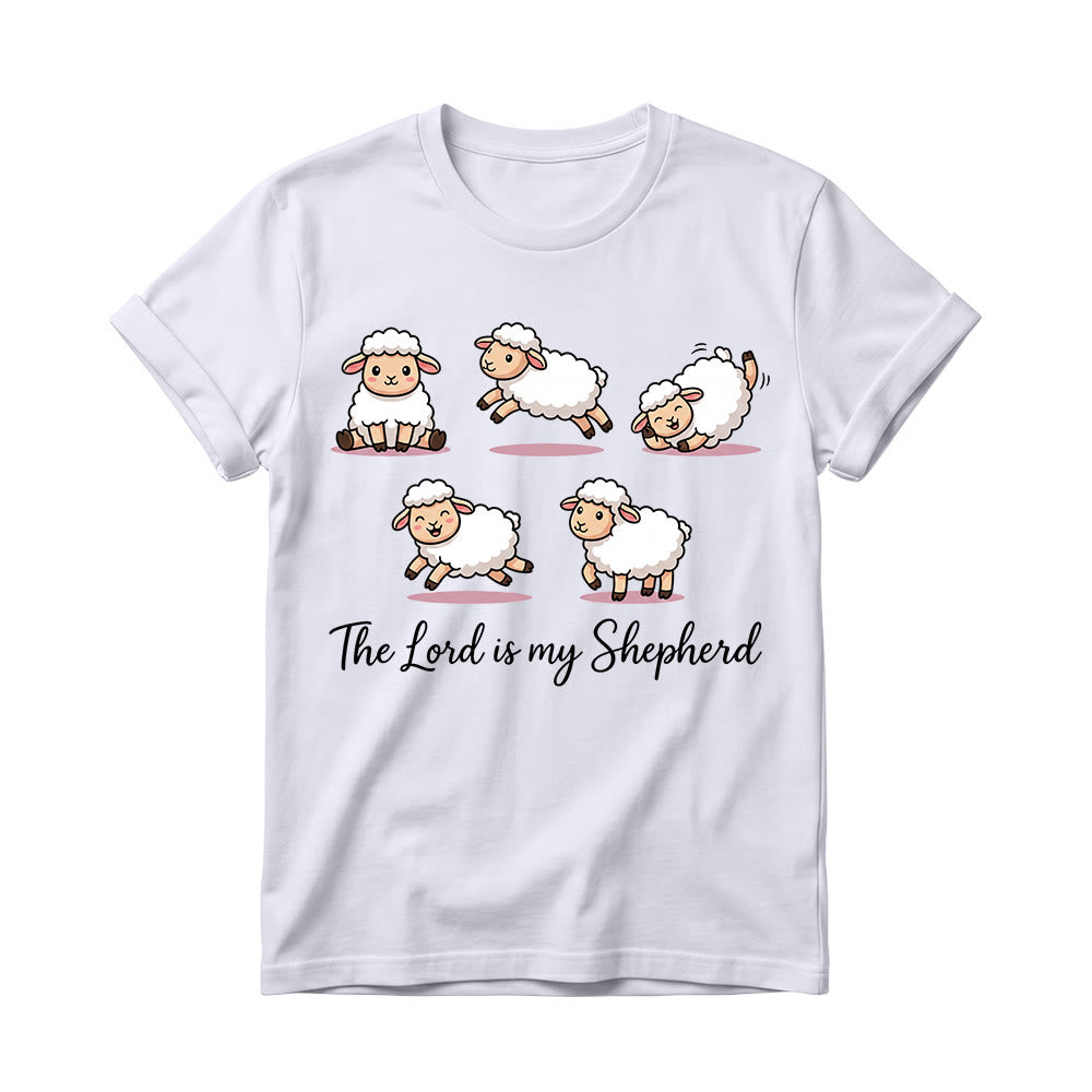 Christianartworkshop T-shirt à col rond pour femme avec un motif intemporel de moutons de dessin animé et une phrase biblique en écriture cursive, inspiré du Psaume 23 - Blanc - 4XL - image 0