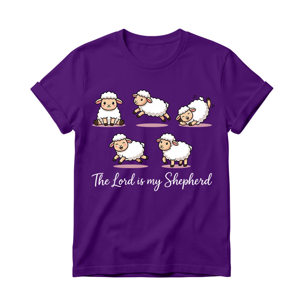 Christianartworkshop T-shirt à col rond pour femme avec un motif intemporel de moutons de dessin animé et une phrase biblique en écriture cursive, inspiré du Psaume 23 - Violet - 4XL - image 12