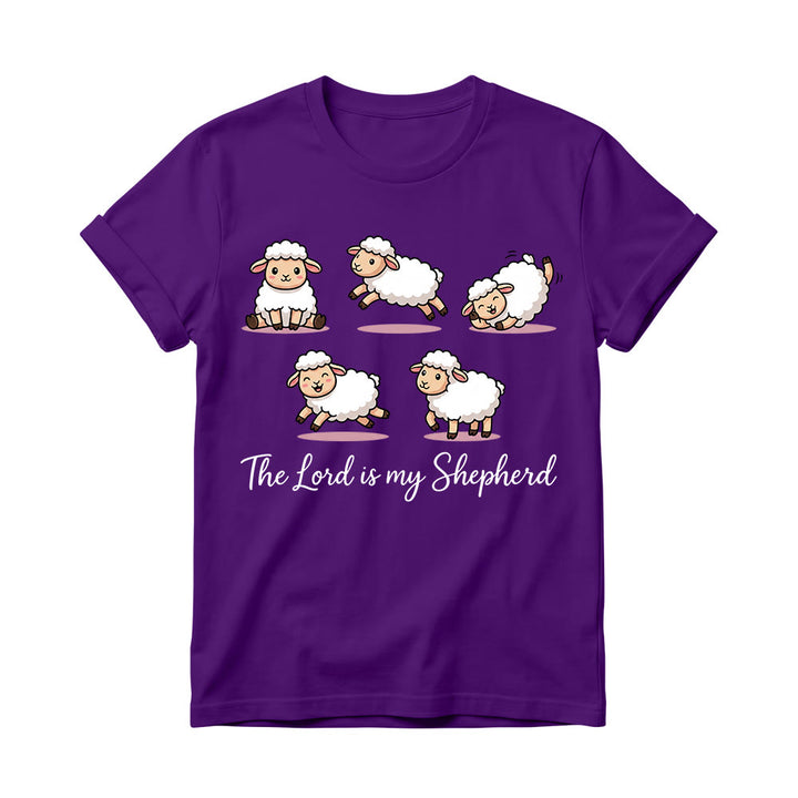 Christianartworkshop T-shirt à col rond pour femme avec un motif intemporel de moutons de dessin animé et une phrase biblique en écriture cursive, inspiré du Psaume 23 - Violet - 4XL - image 12