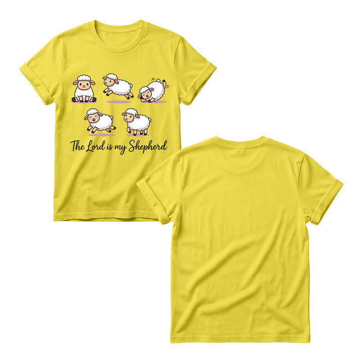 Christianartworkshop T-shirt à col rond pour femme avec un motif intemporel de moutons de dessin animé et une phrase biblique en écriture cursive, inspiré du Psaume 23 - image 5