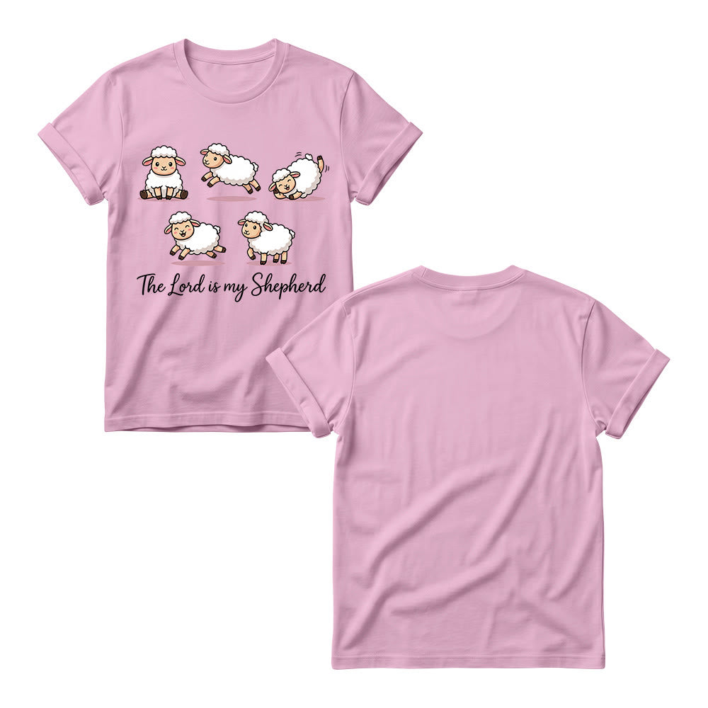 Christianartworkshop T-shirt à col rond pour femme avec un motif intemporel de moutons de dessin animé et une phrase biblique en écriture cursive, inspiré du Psaume 23 - image 9