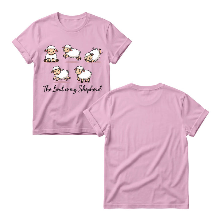 Christianartworkshop T-shirt à col rond pour femme avec un motif intemporel de moutons de dessin animé et une phrase biblique en écriture cursive, inspiré du Psaume 23 - image 9