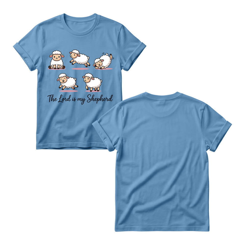 Christianartworkshop T-shirt à col rond pour femme avec un motif intemporel de moutons de dessin animé et une phrase biblique en écriture cursive, inspiré du Psaume 23 - image 11