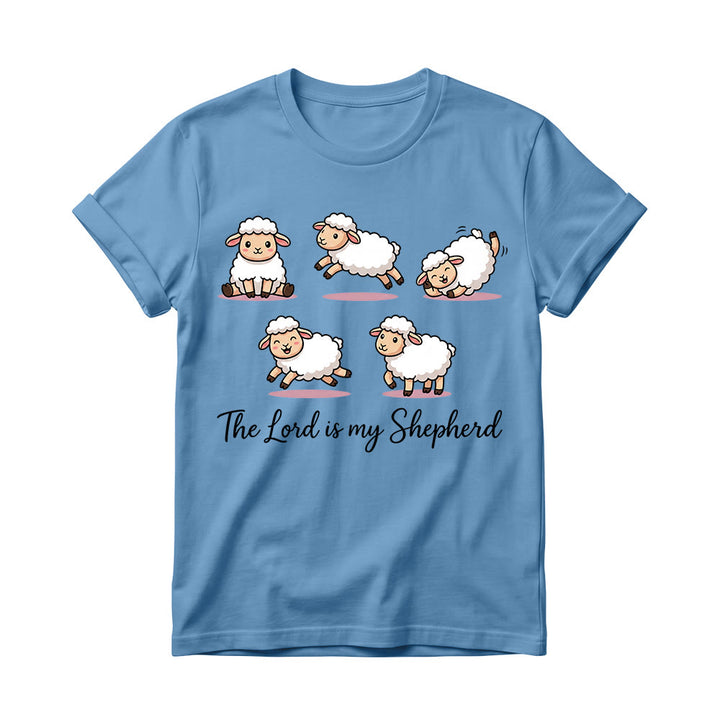 Christianartworkshop T-shirt à col rond pour femme avec un motif intemporel de moutons de dessin animé et une phrase biblique en écriture cursive, inspiré du Psaume 23 - Bleu - 4XL - image 10