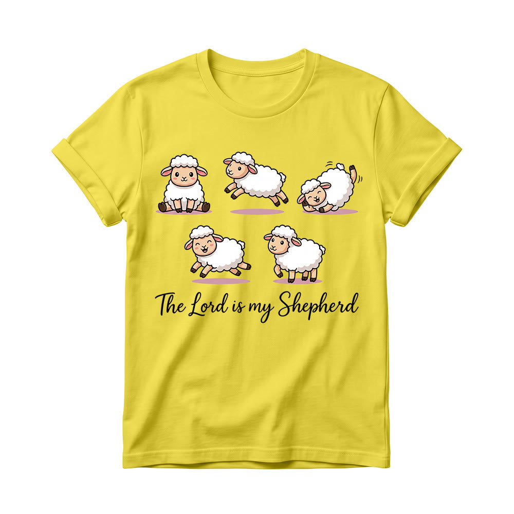 Christianartworkshop T-shirt à col rond pour femme avec un motif intemporel de moutons de dessin animé et une phrase biblique en écriture cursive, inspiré du Psaume 23 - Jaune - 4XL - image 4
