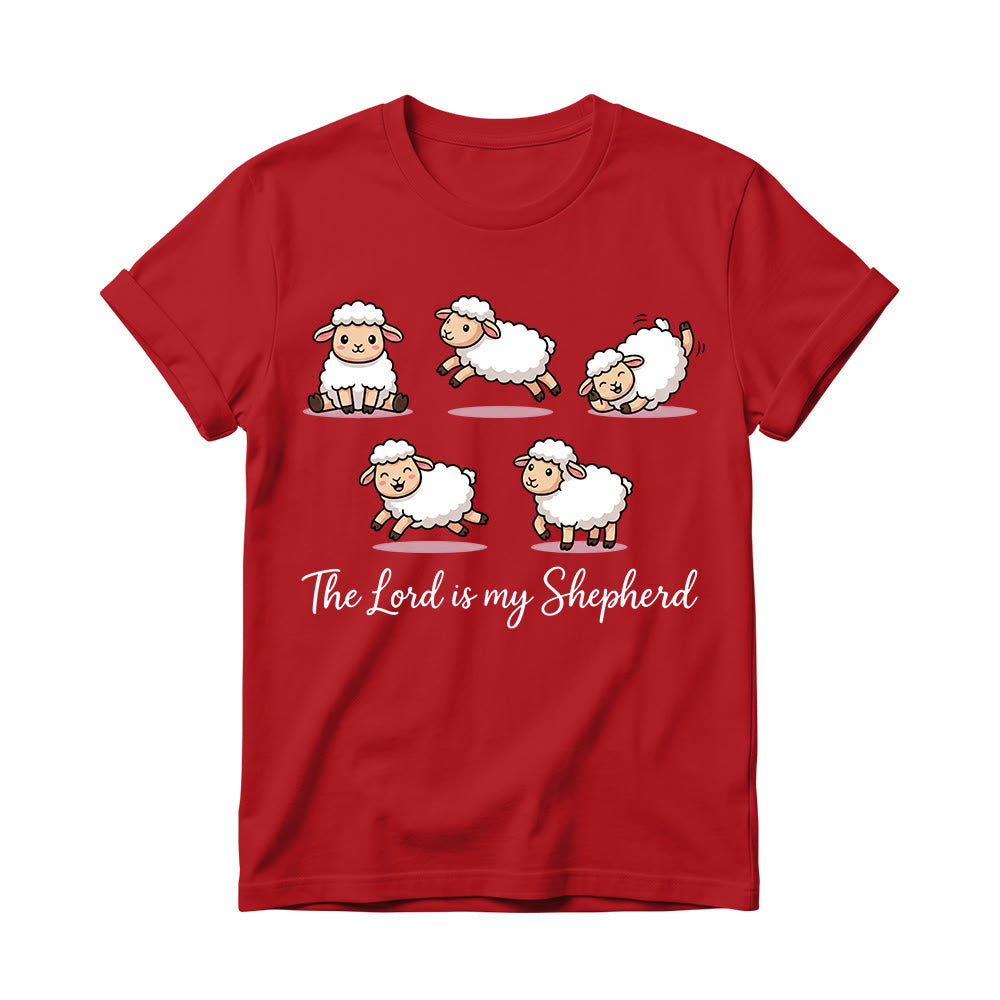 Christianartworkshop T-shirt à col rond pour femme avec un motif intemporel de moutons de dessin animé et une phrase biblique en écriture cursive, inspiré du Psaume 23 - Rouge - 4XL - image 14