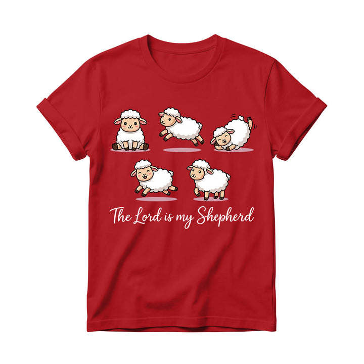 Christianartworkshop T-shirt à col rond pour femme avec un motif intemporel de moutons de dessin animé et une phrase biblique en écriture cursive, inspiré du Psaume 23 - Rouge - 4XL - image 14
