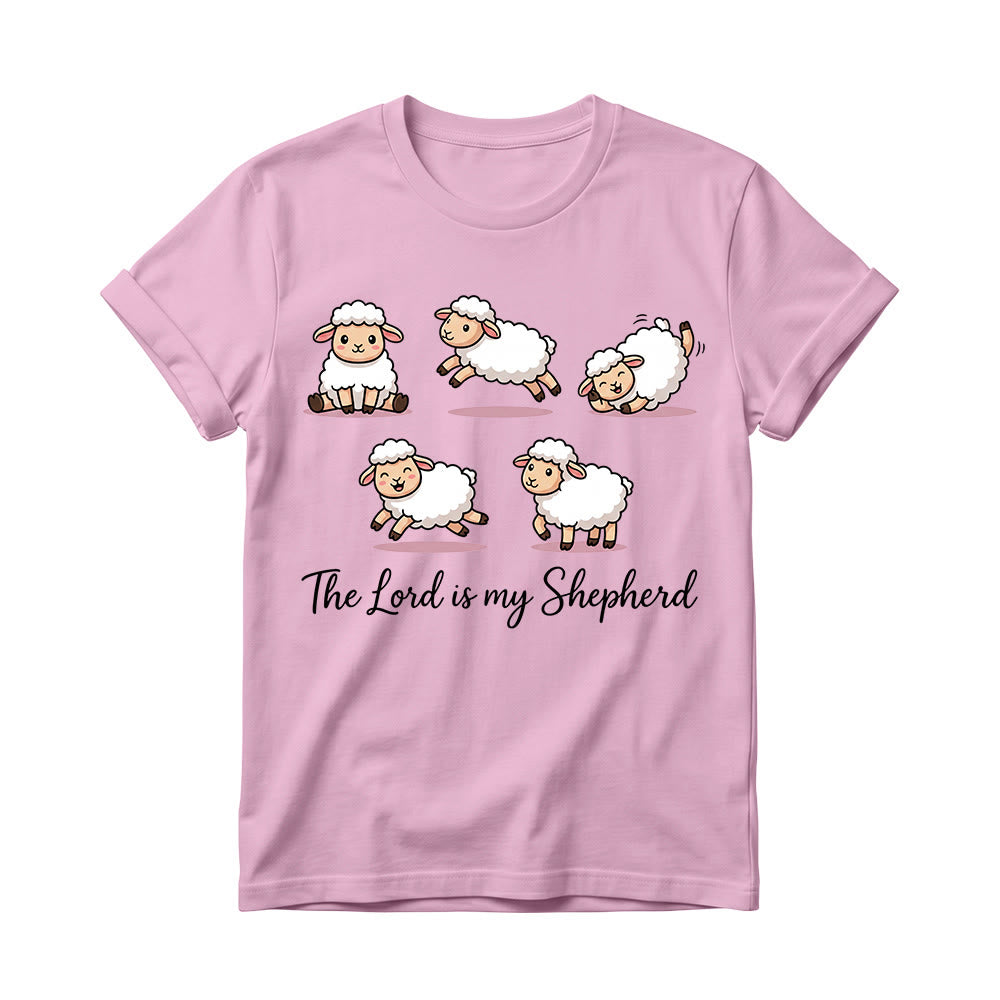 Christianartworkshop T-shirt à col rond pour femme avec un motif intemporel de moutons de dessin animé et une phrase biblique en écriture cursive, inspiré du Psaume 23 - Rose - 4XL - image 8