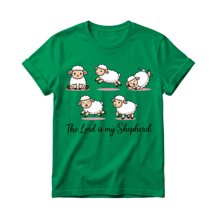 Christianartworkshop T-shirt à col rond pour femme avec un motif intemporel de moutons de dessin animé et une phrase biblique en écriture cursive, inspiré du Psaume 23 - Vert - 4XL - image 16