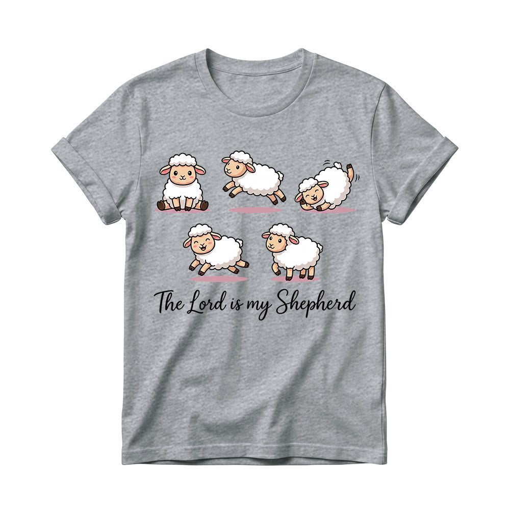 Christianartworkshop T-shirt à col rond pour femme avec un motif intemporel de moutons de dessin animé et une phrase biblique en écriture cursive, inspiré du Psaume 23 - Gris - 4XL - image 6