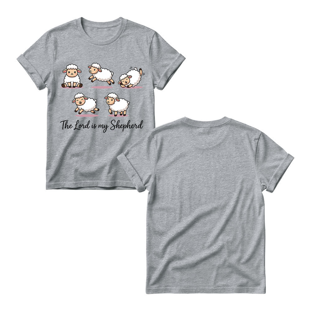 Christianartworkshop T-shirt à col rond pour femme avec un motif intemporel de moutons de dessin animé et une phrase biblique en écriture cursive, inspiré du Psaume 23 - image 7