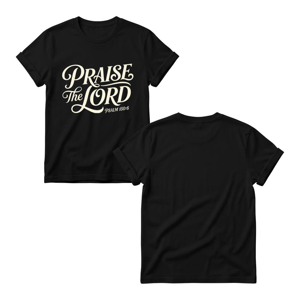 Christianartworkshop T-shirt à col rond pour femme avec inscription ornementale en lettres cursives « Louez le Seigneur Psaume 150:6 » - image 5