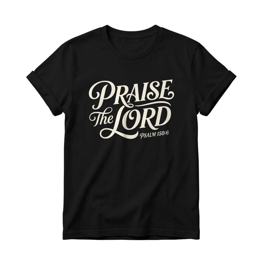 Christianartworkshop T-shirt à col rond pour femme avec inscription ornementale en lettres cursives « Louez le Seigneur Psaume 150:6 » - Noir - 4XL - image 4