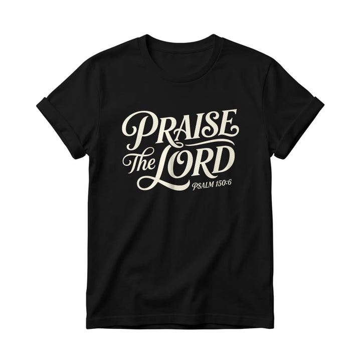 Christianartworkshop T-shirt à col rond pour femme avec inscription ornementale en lettres cursives « Louez le Seigneur Psaume 150:6 » - Noir - 4XL - image 4