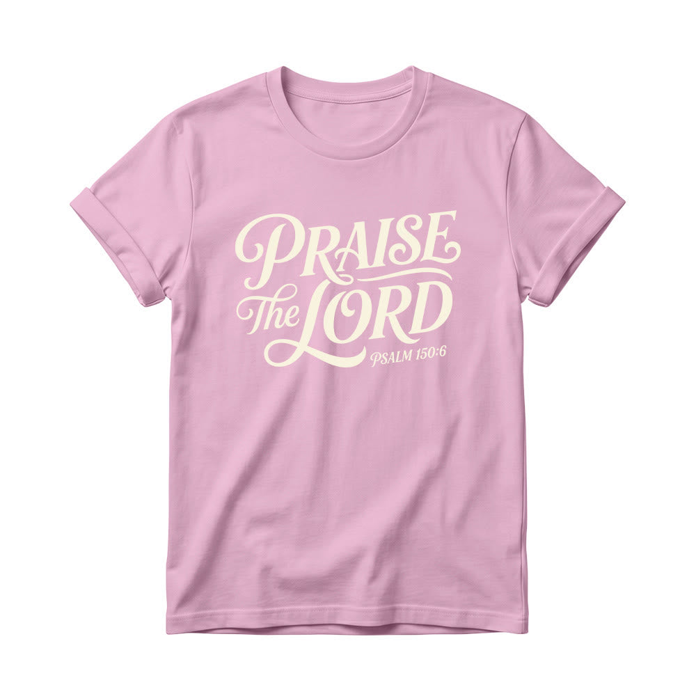 Christianartworkshop T-shirt à col rond pour femme avec inscription ornementale en lettres cursives « Louez le Seigneur Psaume 150:6 » - Rose - 4XL - image 0