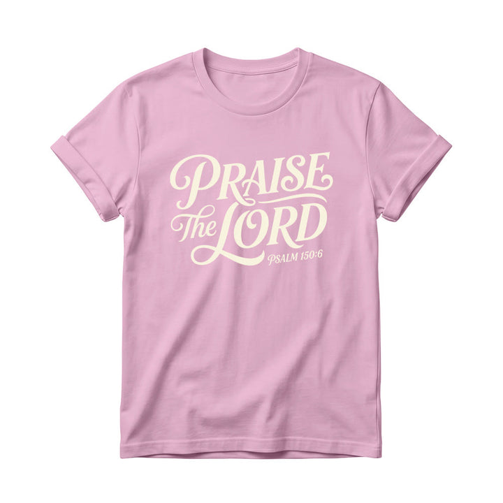 Christianartworkshop T-shirt à col rond pour femme avec inscription ornementale en lettres cursives « Louez le Seigneur Psaume 150:6 » - Rose - 4XL - image 0