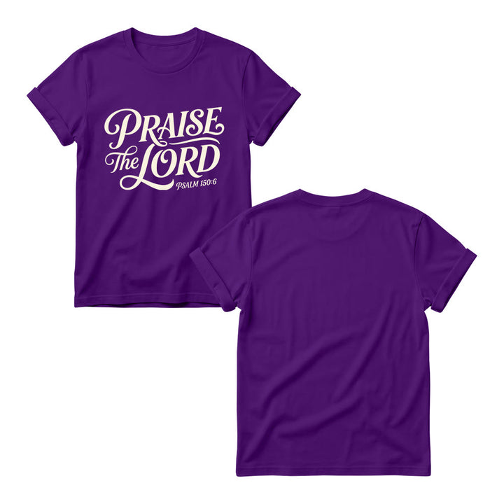 Christianartworkshop T-shirt à col rond pour femme avec inscription ornementale en lettres cursives « Louez le Seigneur Psaume 150:6 » - image 13