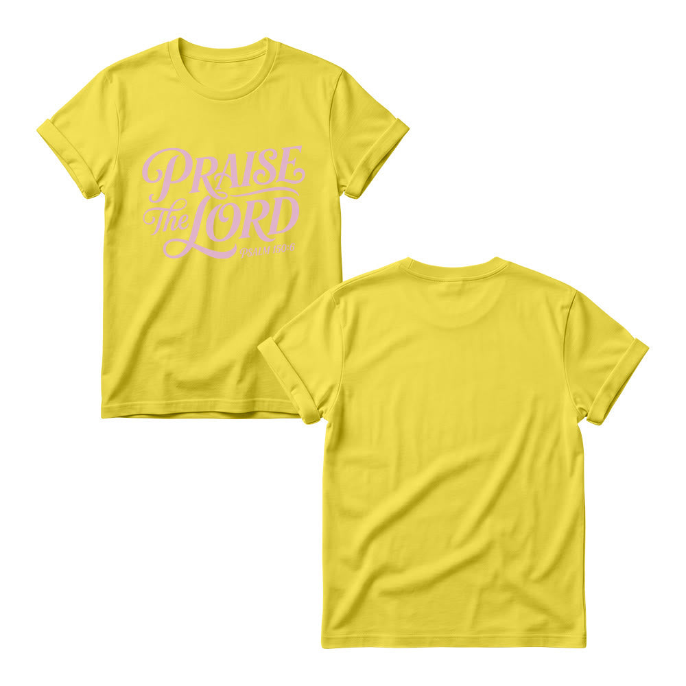 Christianartworkshop T-shirt à col rond pour femme avec inscription ornementale en lettres cursives « Louez le Seigneur Psaume 150:6 » - image 7