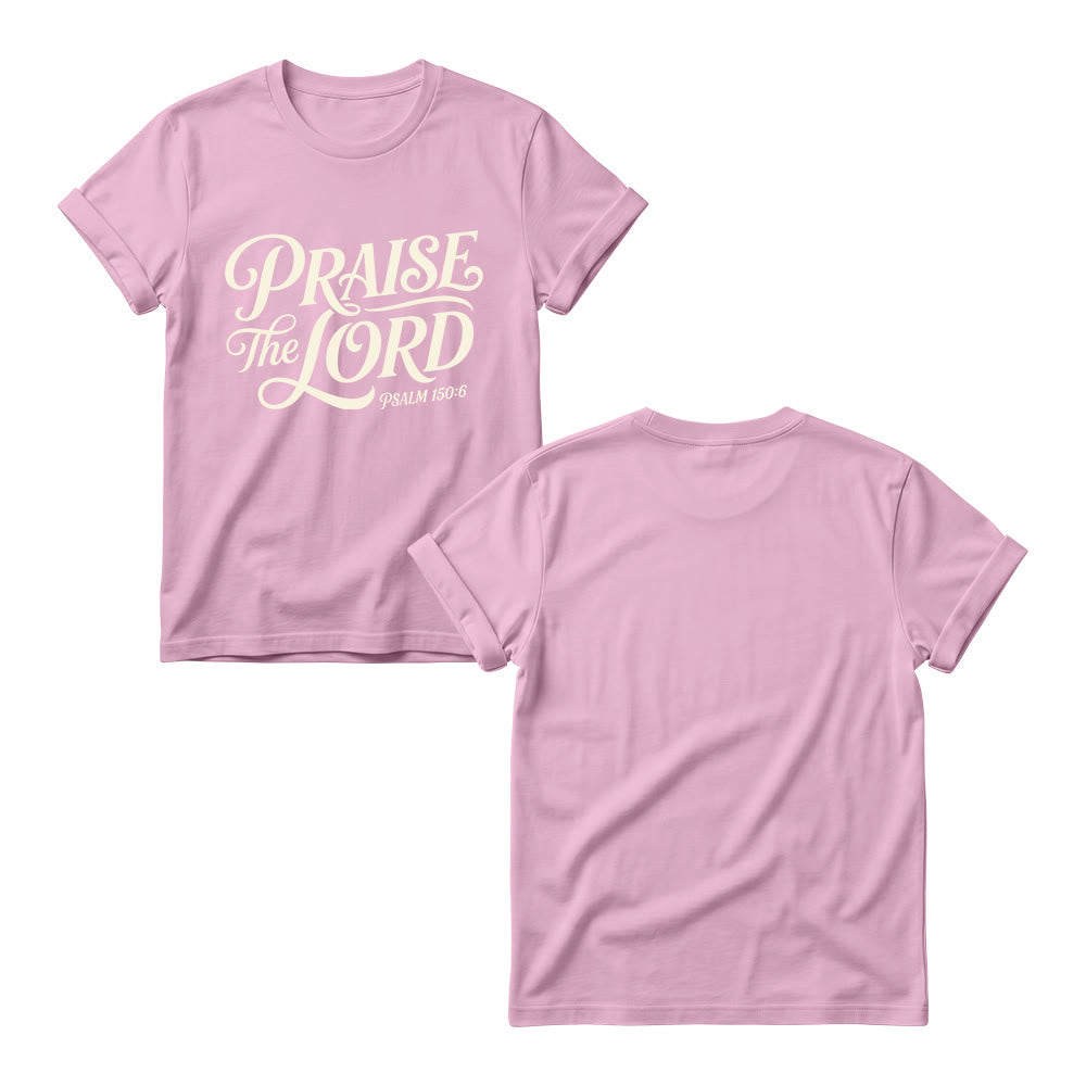 Christianartworkshop T-shirt à col rond pour femme avec inscription ornementale en lettres cursives « Louez le Seigneur Psaume 150:6 » - image 1