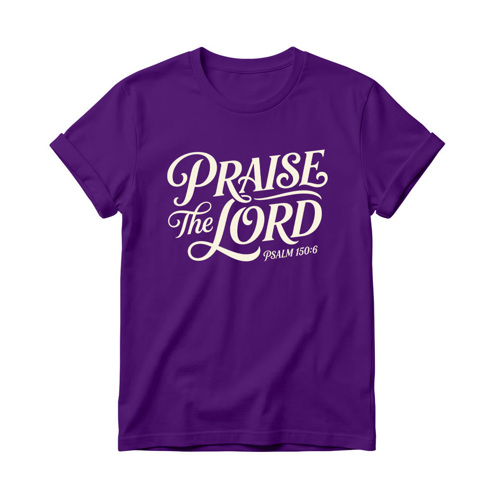 Christianartworkshop T-shirt à col rond pour femme avec inscription ornementale en lettres cursives « Louez le Seigneur Psaume 150:6 » - Violet - 4XL - image 12