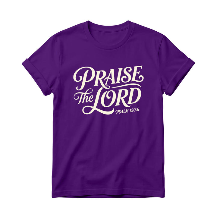 Christianartworkshop T-shirt à col rond pour femme avec inscription ornementale en lettres cursives « Louez le Seigneur Psaume 150:6 » - Violet - 4XL - image 12