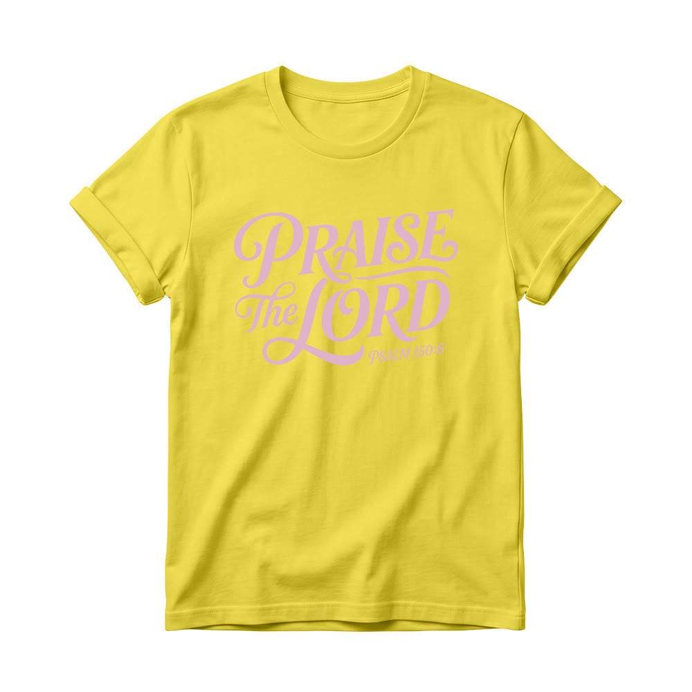 Christianartworkshop T-shirt à col rond pour femme avec inscription ornementale en lettres cursives « Louez le Seigneur Psaume 150:6 » - Jaune - 4XL - image 6