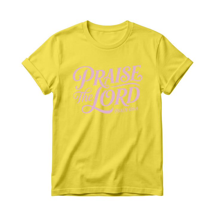 Christianartworkshop T-shirt à col rond pour femme avec inscription ornementale en lettres cursives « Louez le Seigneur Psaume 150:6 » - Jaune - 4XL - image 6