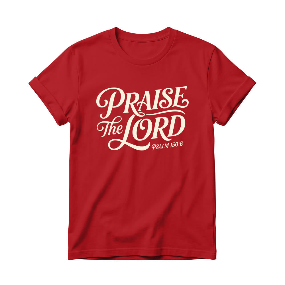 Christianartworkshop T-shirt à col rond pour femme avec inscription ornementale en lettres cursives « Louez le Seigneur Psaume 150:6 » - Rouge - 4XL - image 14