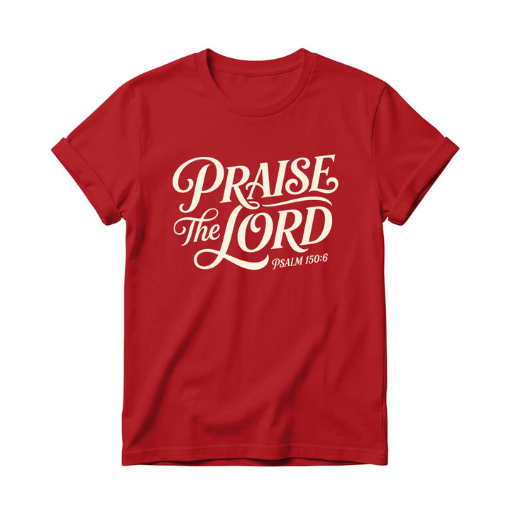 Christianartworkshop T-shirt à col rond pour femme avec inscription ornementale en lettres cursives « Louez le Seigneur Psaume 150:6 » - Rouge - 4XL - image 14
