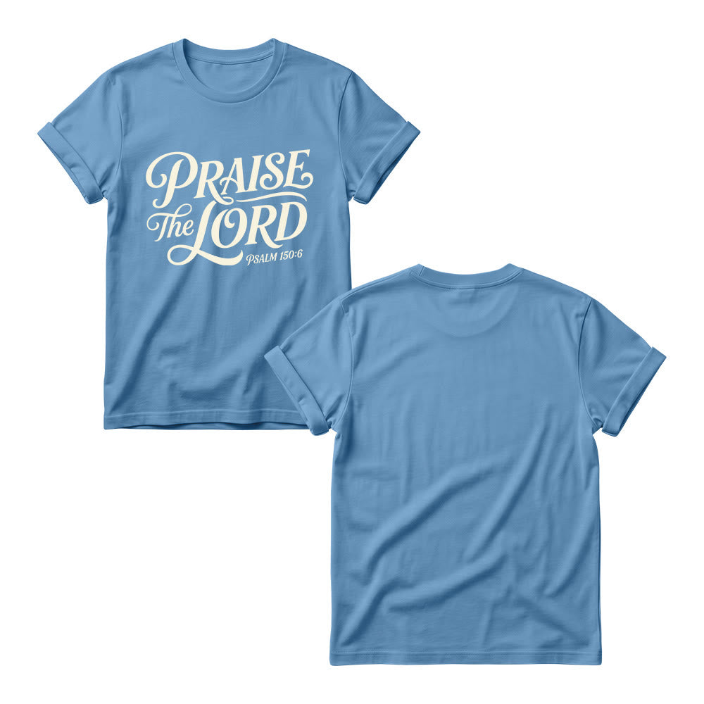 Christianartworkshop T-shirt à col rond pour femme avec inscription ornementale en lettres cursives « Louez le Seigneur Psaume 150:6 » - image 11
