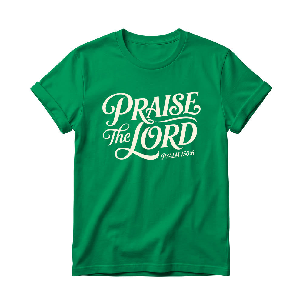 Christianartworkshop T-shirt à col rond pour femme avec inscription ornementale en lettres cursives « Louez le Seigneur Psaume 150:6 » - Vert - 4XL - image 16