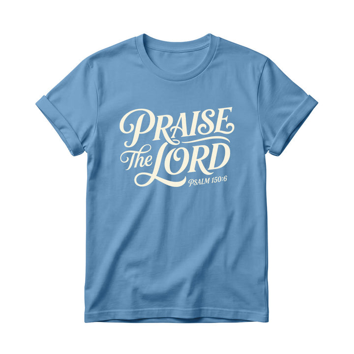 Christianartworkshop T-shirt à col rond pour femme avec inscription ornementale en lettres cursives « Louez le Seigneur Psaume 150:6 » - Bleu - 4XL - image 10
