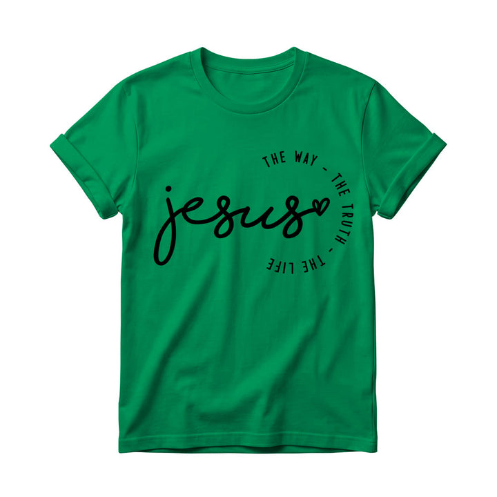 Christianartworkshop T-shirt à col rond pour femme avec inscription manuscrite « Jésus », accent en forme de cœur et arc incurvé : « Le Chemin, la Vérité, la Vie ». - Vert - 4XL - image 16