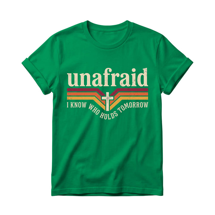 Christianartworkshop T-shirt à col rond pour femme, rayé rétro, avec slogan « Unafraid » et ourlet arrondi. - Vert - 4XL - image 16