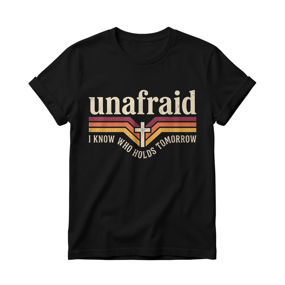 Christianartworkshop T-shirt à col rond pour femme, rayé rétro, avec slogan « Unafraid » et ourlet arrondi. - Noir - 4XL - image 2