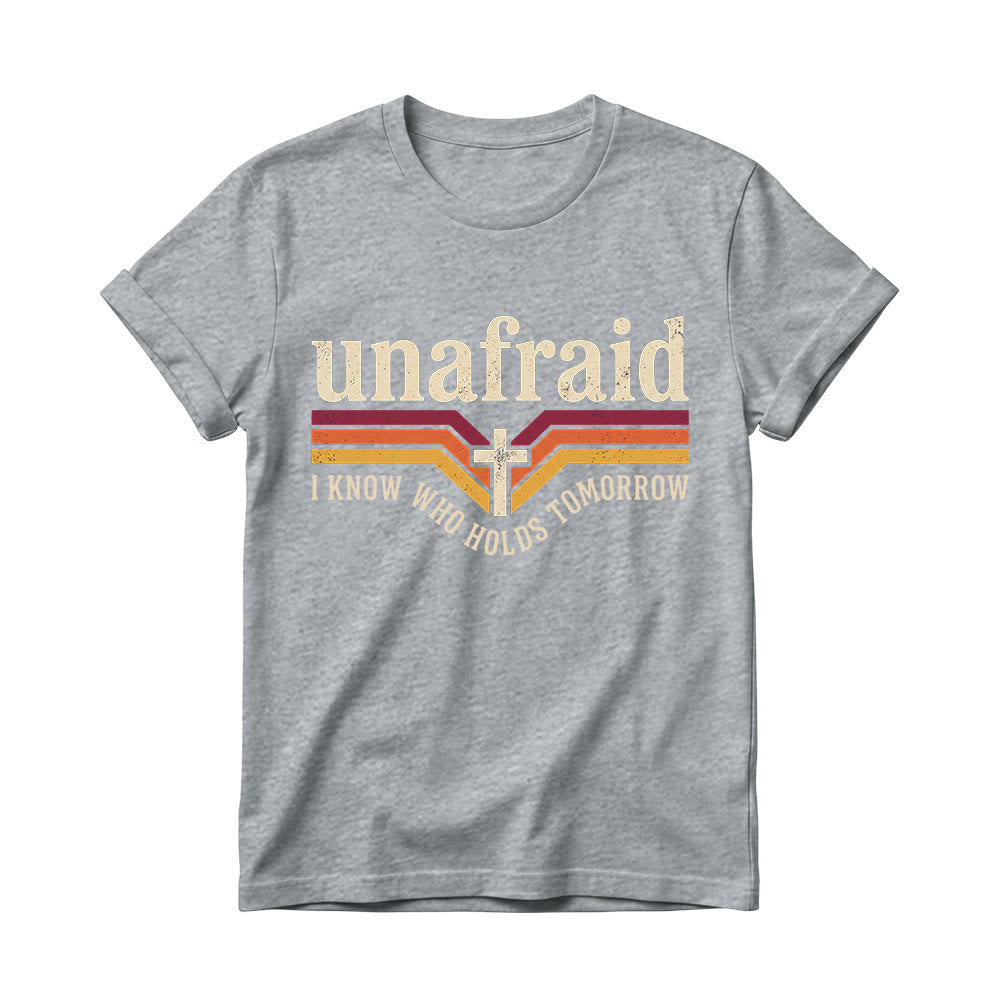 Christianartworkshop T-shirt à col rond pour femme, rayé rétro, avec slogan « Unafraid » et ourlet arrondi. - Gris - 4XL - image 10