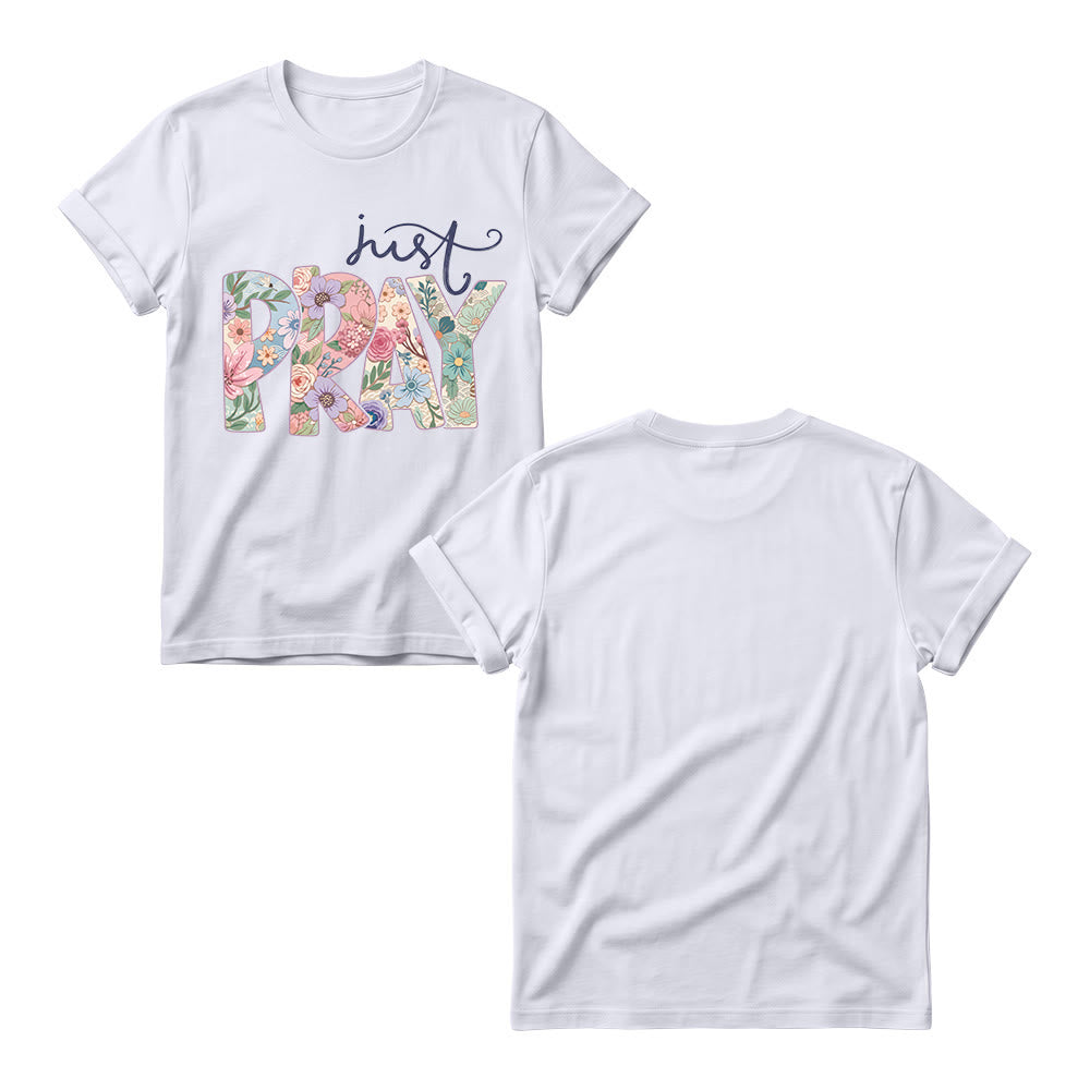 Christianartworkshop T-shirt à col rond pour femme avec motif floral et inscription « Pray » en cursive - image 7