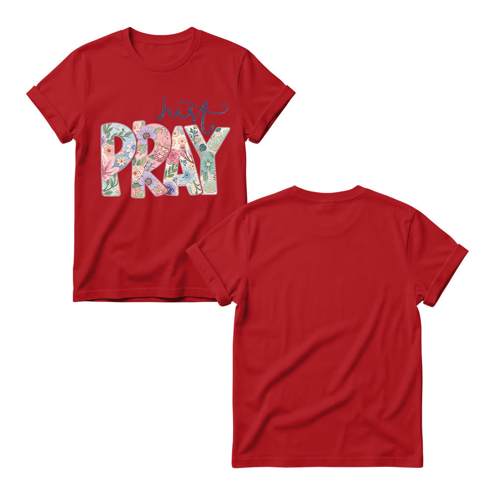 Christianartworkshop T-shirt à col rond pour femme avec motif floral et inscription « Pray » en cursive - image 15