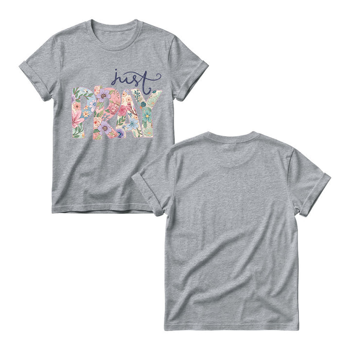 Christianartworkshop T-shirt à col rond pour femme avec motif floral et inscription « Pray » en cursive - image 11